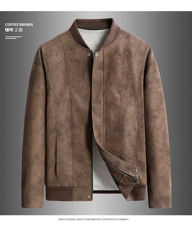 Trend Baseball Collar Leather Jacket for Men's High End Suede Casual Short Coat Social Business Motorcycle Jacket Streetwear