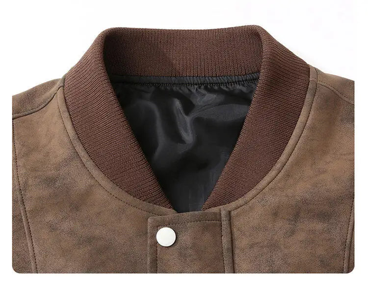 Trend Baseball Collar Leather Jacket for Men's High End Suede Casual Short Coat Social Business Motorcycle Jacket Streetwear
