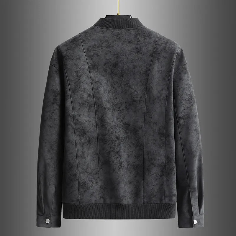 Trend Baseball Collar Leather Jacket for Men's High End Suede Casual Short Coat Social Business Motorcycle Jacket Streetwear