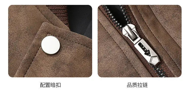 Trend Baseball Collar Leather Jacket for Men's High End Suede Casual Short Coat Social Business Motorcycle Jacket Streetwear
