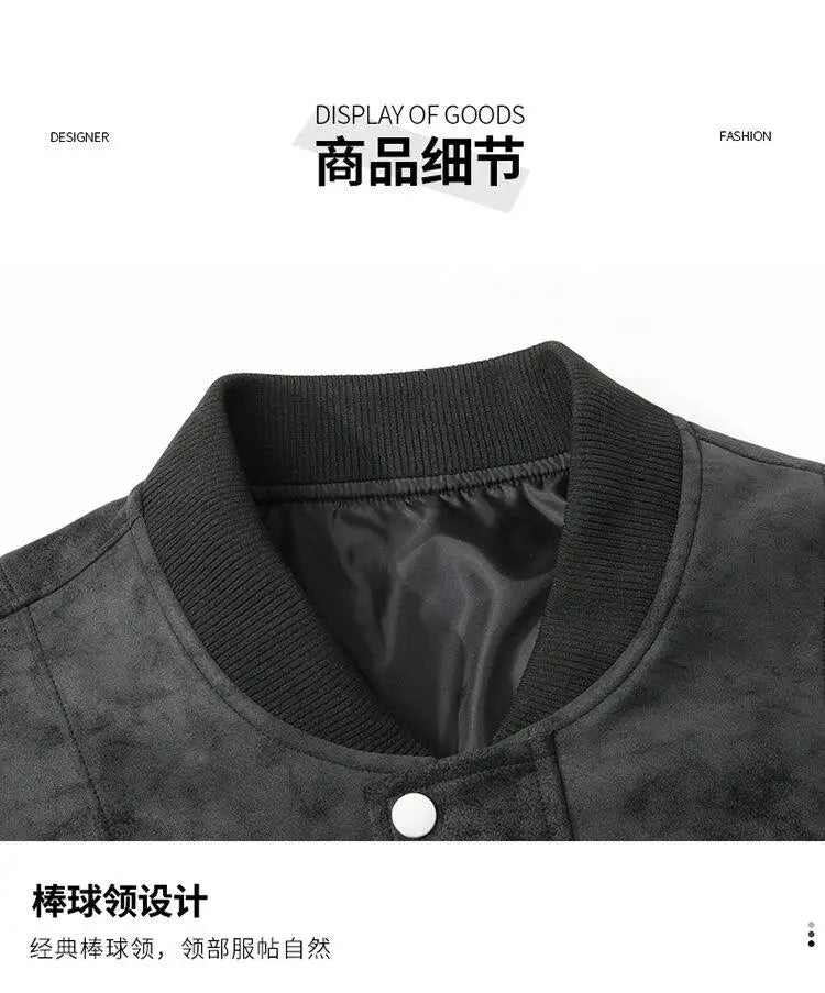 Trend Baseball Collar Leather Jacket for Men's High End Suede Casual Short Coat Social Business Motorcycle Jacket Streetwear
