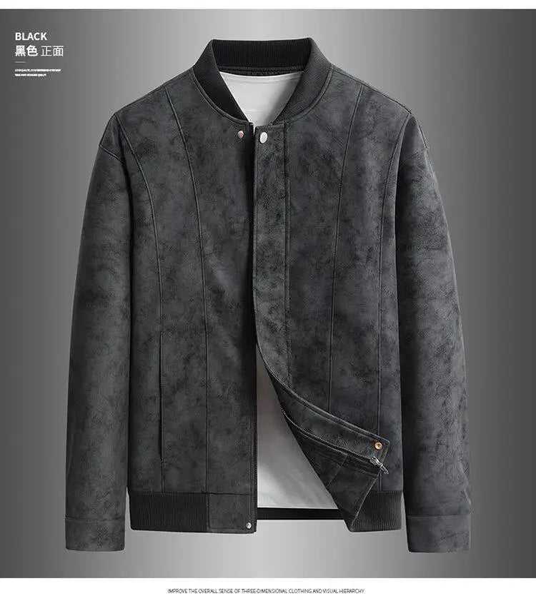 Trend Baseball Collar Leather Jacket for Men's High End Suede Casual Short Coat Social Business Motorcycle Jacket Streetwear