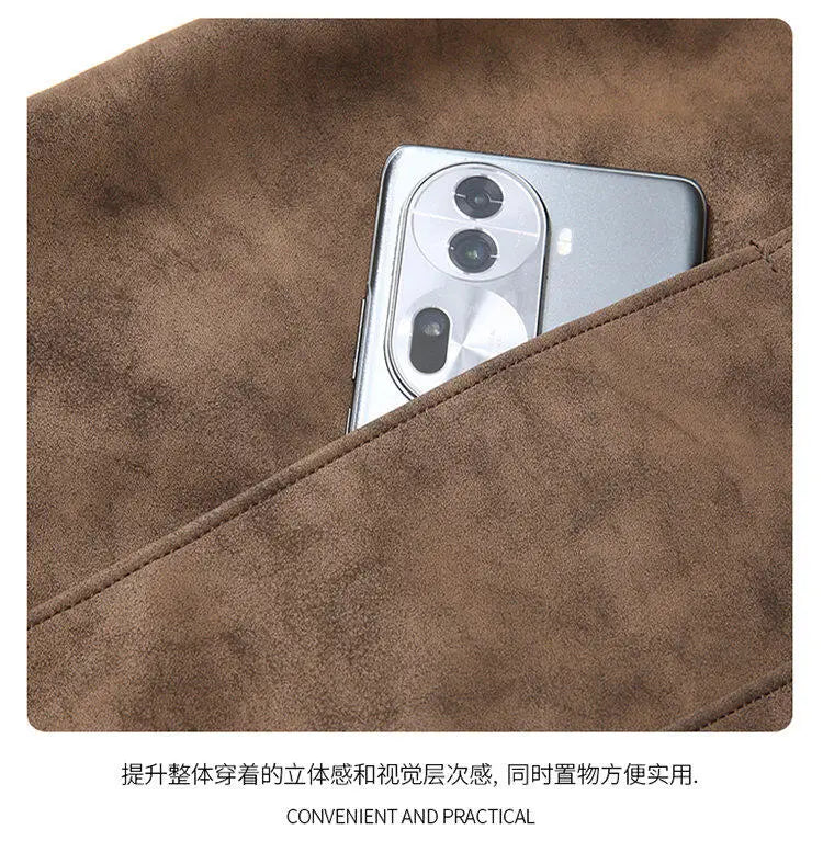 Trend Baseball Collar Leather Jacket for Men's High End Suede Casual Short Coat Social Business Motorcycle Jacket Streetwear