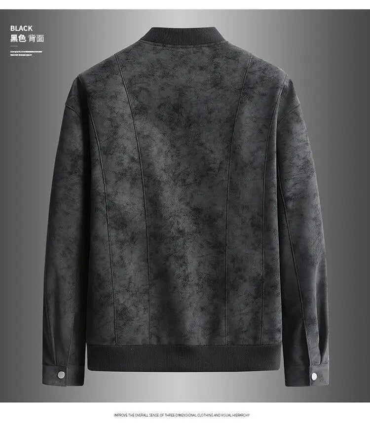 Trend Baseball Collar Leather Jacket for Men's High End Suede Casual Short Coat Social Business Motorcycle Jacket Streetwear