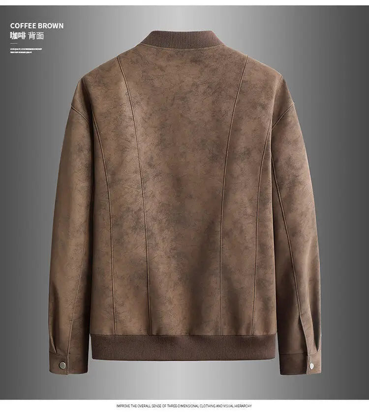 Trend Baseball Collar Leather Jacket for Men's High End Suede Casual Short Coat Social Business Motorcycle Jacket Streetwear